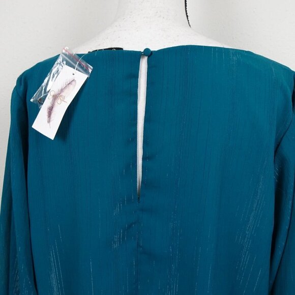 Jessica Simpson Bell Sleeve Top Women's Plus Size 1X Teal Blue Lined Boho Loose - Picture 7 of 14